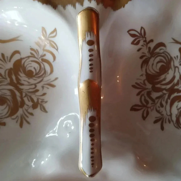 🇨🇵 Vintage Birks White Porcelain With Gold Handpainted Divided Serving Plate - Picture 5 of 7